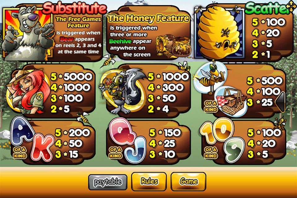 BONUS BEARS PAYTABLE